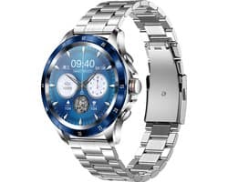 Belesy® XTRA - Smartwatch Heren – Smartwatch Dames - Horloge – Stappenteller – Calorieën - Hartslag – Bel functie - Je eigen foto als wijzerplaat - Kleurenscherm - Full Touch – Blauw - Milanees - Zilver - Moederdag