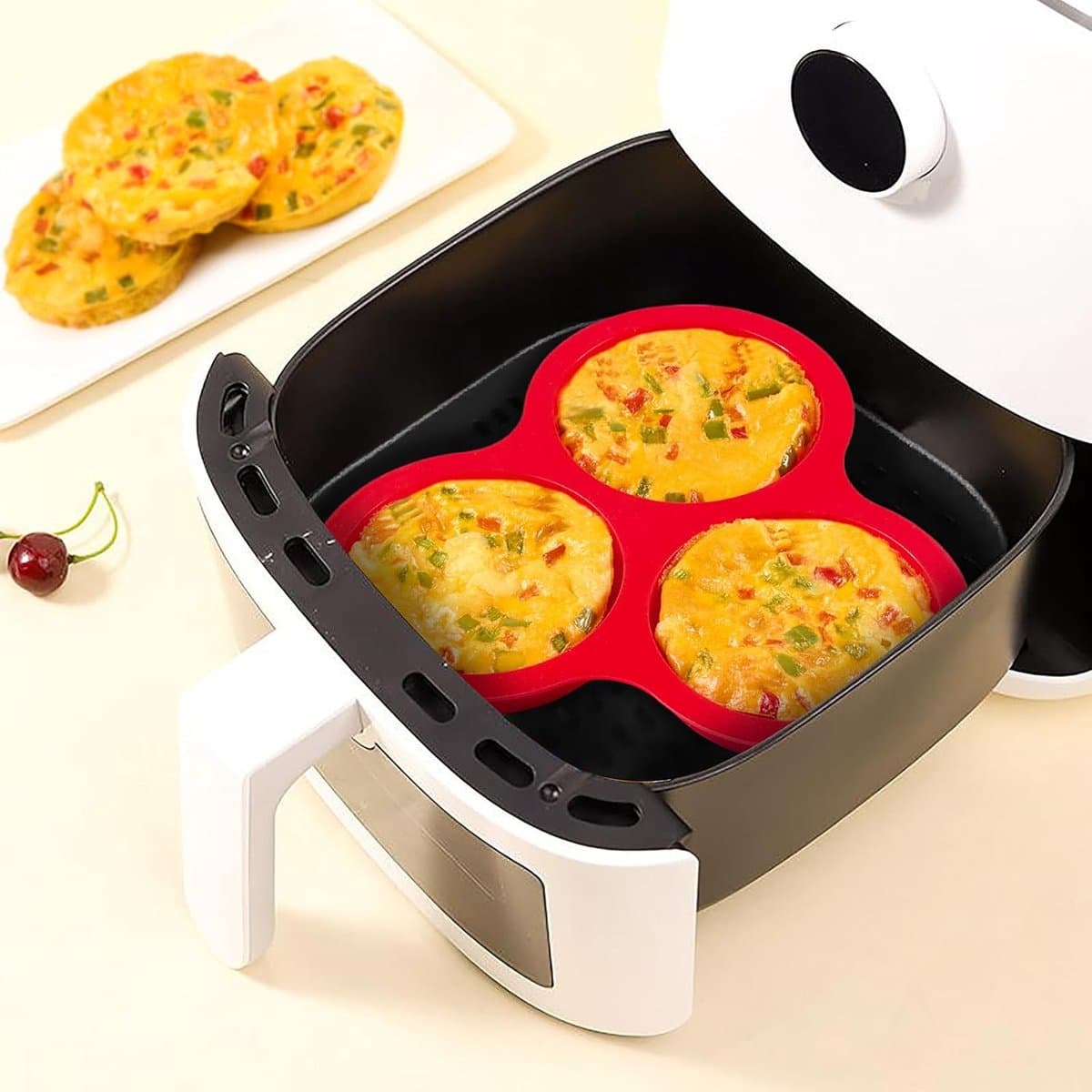 2-pack siliconen eivormpjes voor de airfryer, 10 cm grote ronde muffinvormpjes voor ontbijtsandwiches, eiernuggets, hamburgers, eierpasteitjes en pannenkoeken — afbeelding 1