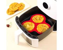 2-pack siliconen eivormpjes voor de airfryer, 10 cm grote ronde muffinvormpjes voor ontbijtsandwiches, eiernuggets, hamburgers, eierpasteitjes en pannenkoeken