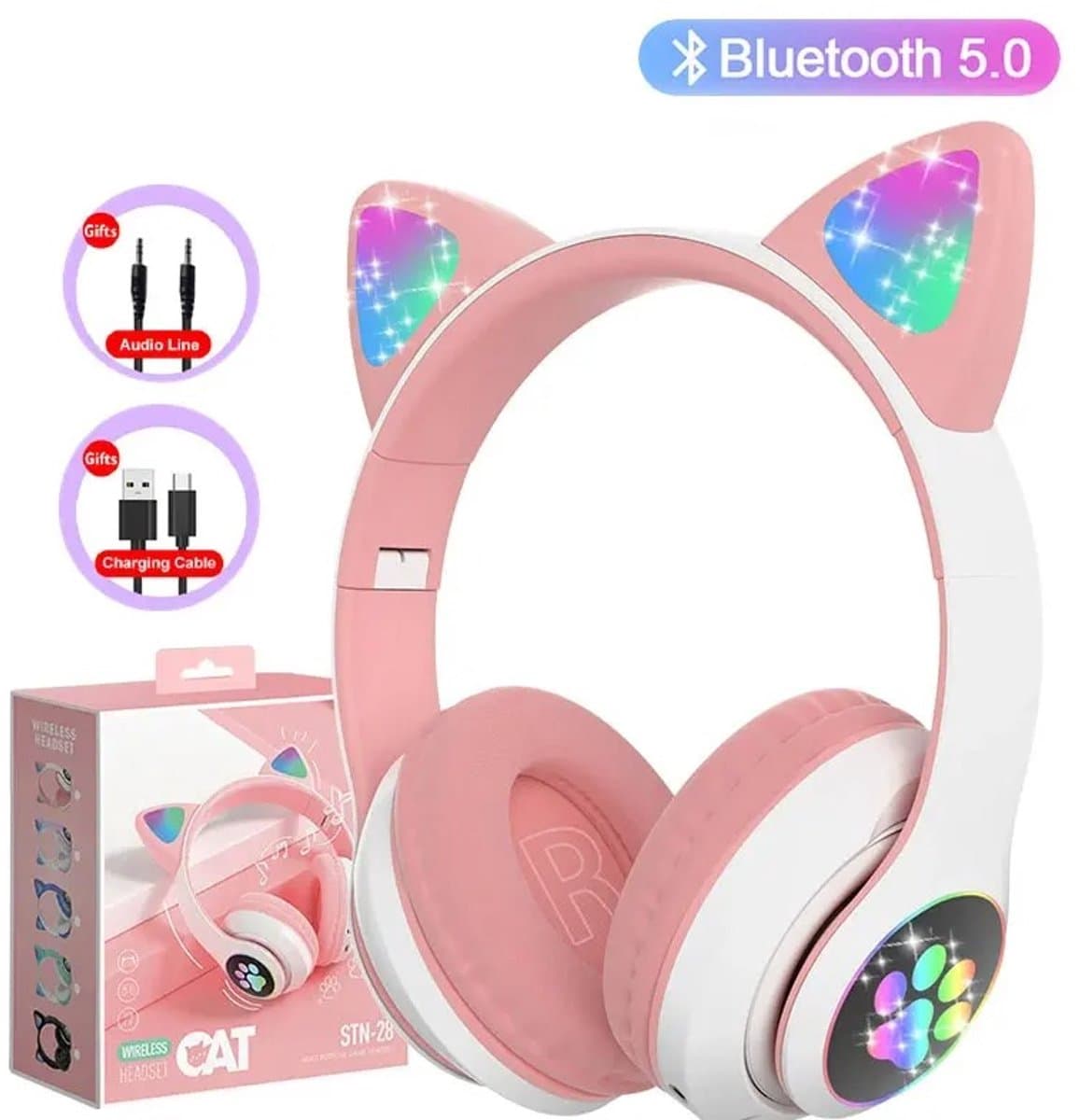 Je Huis Kinder Bluetooth Hoofdtelefoon Kattenoortjes LED Flitslamp Draadloos Stereo Met Microfoon TF-kaart Ondersteuning Opvouwbaar Verjaardagscadeau — afbeelding 1