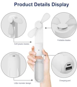 Draagbare Handventilator met Oplaadbare Batterij – Stil & Inklapbaar — thumbnail 2