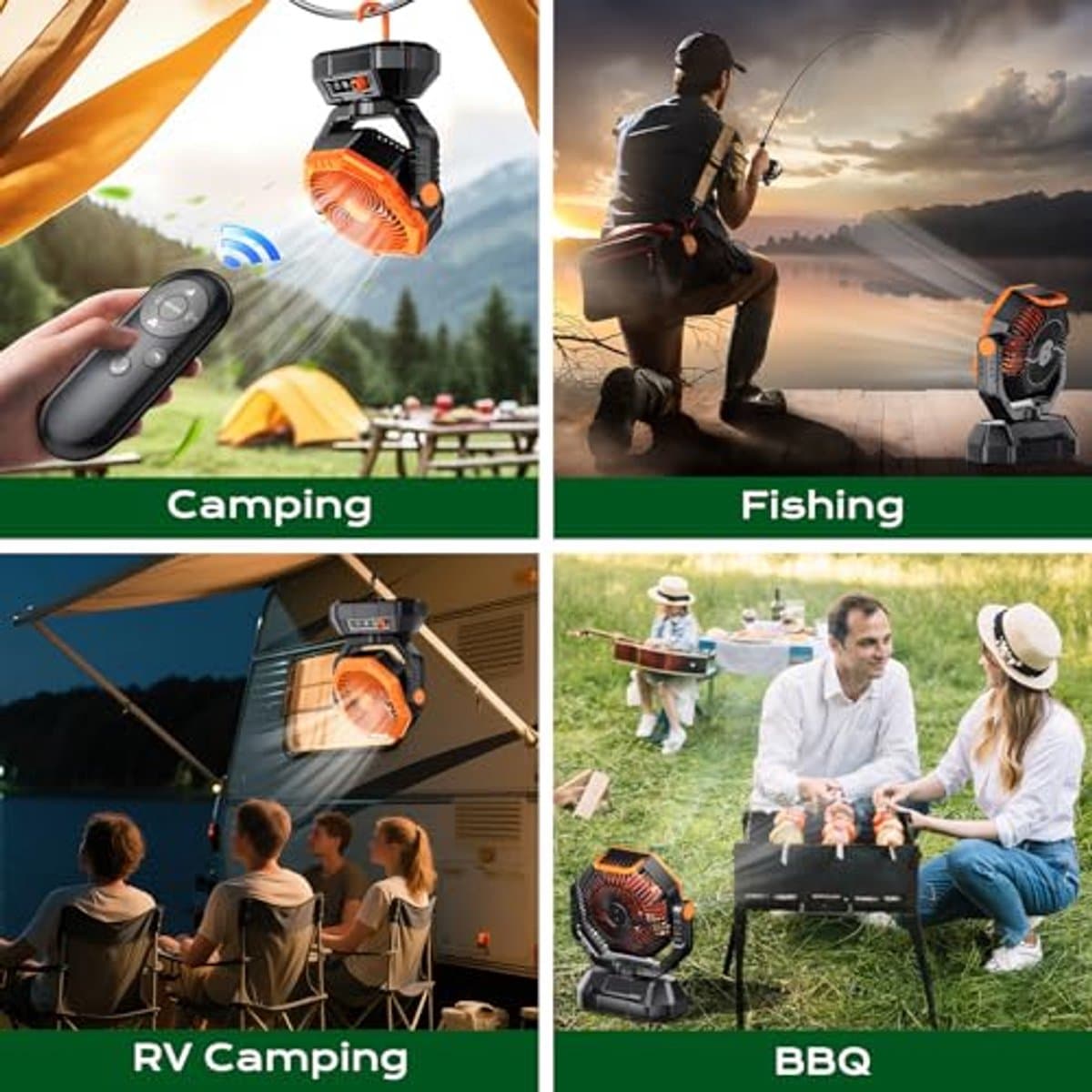 Campingventilator met LED-lantaarn - Oplaadbare 20.000 mAh Ventilator met Afstandsbediening en Haak - 270 Graden Draaibaar en Instelbare Snelheid voor Binnen en Buiten — afbeelding 1
