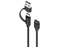 2 IN 1 USB + USB-C oplader oplaadkabel - geschikt voor Garmin Fenix 5 / 5S / 5S Plus / 5X / 5X Plus / 6 / 6S / 6X / 7 / 7S / 7S Pro / 7X / 7X Pro / 8 / E - 1 meter - zwart