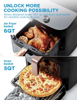 Hot Air Fryer – 11L – 10-in-1 Multifunctioneel – Dubbel Stapelbaar – Overlappende Kookzones – WiFi Smart Sync met Alexa – XL Vertical Space Saver – Gezond Frituren Zonder Olie – Snelle Bereiding – Voor Gezinnen — thumbnail 3