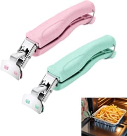Bowl Gripper Clip - RVS Keuken - 2 pcs Retriever Tongs - Met Anti-Slip pp Handgreep voor Air Fryer - Voor Het Optillen van Heet Etenswaren - Roestvrij Stalen Kom Gripper Clip - Antislip Retriever Tongs Voor Stomer - 2 stuks - Roze + Groen — thumbnail 1