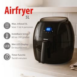 alpina Airfryer 5L - Heteluchtfriteuse 1-4 Personen - Air Fryer met Digitaal Touchscreen - Instelbare Temperatuur 80 tot 200 Graden - Timer Functie - Heteluchtoven 1800W — thumbnail 2