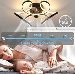 Plafondventilator - Zwart - Smart Lamp - Dimbaar - 50 cm - 6 Standen Ventilator - Keuken Lamp - Woonkamer Lamp - Moderne Lamp - Slaapkamer Lamp Ventilator — thumbnail 3