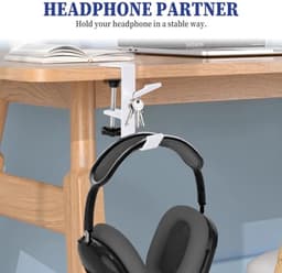 Hoofdtelefoonstandaard met dubbele haak, bureauhouder voor gaming headsets, wit — thumbnail 4