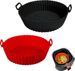 Daity 2-delige Airfryer siliconen bakvorm, 8-inch Airfryer mand voering, siliconen bakvorm, geschikt voor Airfryer oven herbruikbare bakvormen oven accessoires (rood + zwart) — thumbnail 1