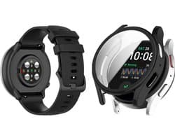 Strap-it Siliconen band Zwart + TPU Case Zwart - Geschikt voor Samsung Galaxy Watch 7 44mm - Bescherming hoesje voor Galaxy Watch 7 44mm smartwatch - Sport band zwart + TPU Case zwart