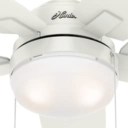 Binnenventilator met verlichting en trekschakelaar - 117 cm, 5 omkeerbare vleugels, zomer/winter gebruik, fris wit/grenen — thumbnail 2
