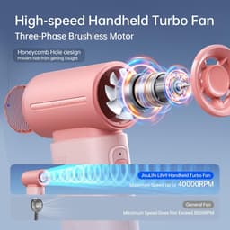 Krachtige handventilator met 5 snelheden - USB-oplaadbare mini ventilator voor onderweg in roze — thumbnail 3