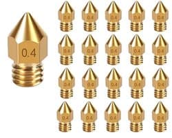 0.4mm Nozzles, 20pcs 3D Printer Nozzles, 0.4mm, M6 Brass Hotend Nozzles, High Flow Extruder Nozzles, Extruder Volcano Nozzle Set for