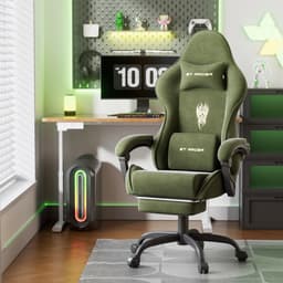 Soontrans Ergonomische Gamingstoel, Gamingstoel, Ademende Bureaustoel Gemaakt van Hoogwaardige Stof, Computerstoel Met Verstelbare Hoofdsteun en Lendenkussen, Armleuningen, Voetsteun, Race-PC-Stoel, Groen — thumbnail 2