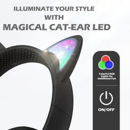 Kinder Bluetooth Oortjes - 85dB & Opvouwbaar - Met LED Kattenoren - Geschikt voor Tablet en PC (Zwart) — thumbnail 4