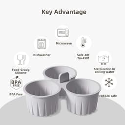 Daity 2-delige siliconen airfryer eivorm, antiaanbak airfryer bakplaat, 3 roosters voor muffins, voor het bakken van kookaccessoires, herbruikbare siliconen bakvormpjes, grijs — thumbnail 2
