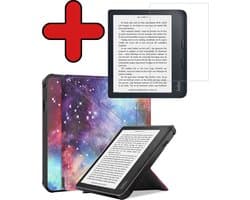 Hoes Geschikt voor Kobo Libra 2 - Met Screenprotector - Luxe E-reader Trifold Case - Bescherm Hoesje Book Cover - Galaxy