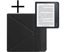 Hoes Geschikt voor Kobo Libra 2 Hoesje Bookcase Cover Book Case Hoes Sleepcover Trifold Met Screenprotector - Zwart