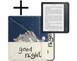 Hoes Geschikt voor Kobo Libra 2 Hoesje Bookcase Cover Book Case Hoes Sleepcover Trifold Met Screenprotector - Kat