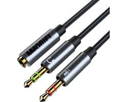 MMOBIEL Koptelefoon Splitter Adapter - 3,5mm Mic en Audio Y Splitter voor Computer - 3,5mm 1 Female naar 2 Male (Stereo en Microfoon) - Audio en Mic Splitter voor Hoofdtelefoon naar PC, Laptop - 30cm