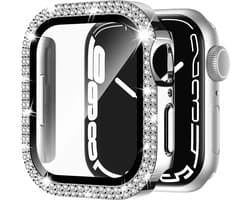 MY PROTECT - Diamond Hoesje Geschikt Voor Apple Watch 38mm Bescherm Case & Screenprotector - Zilver