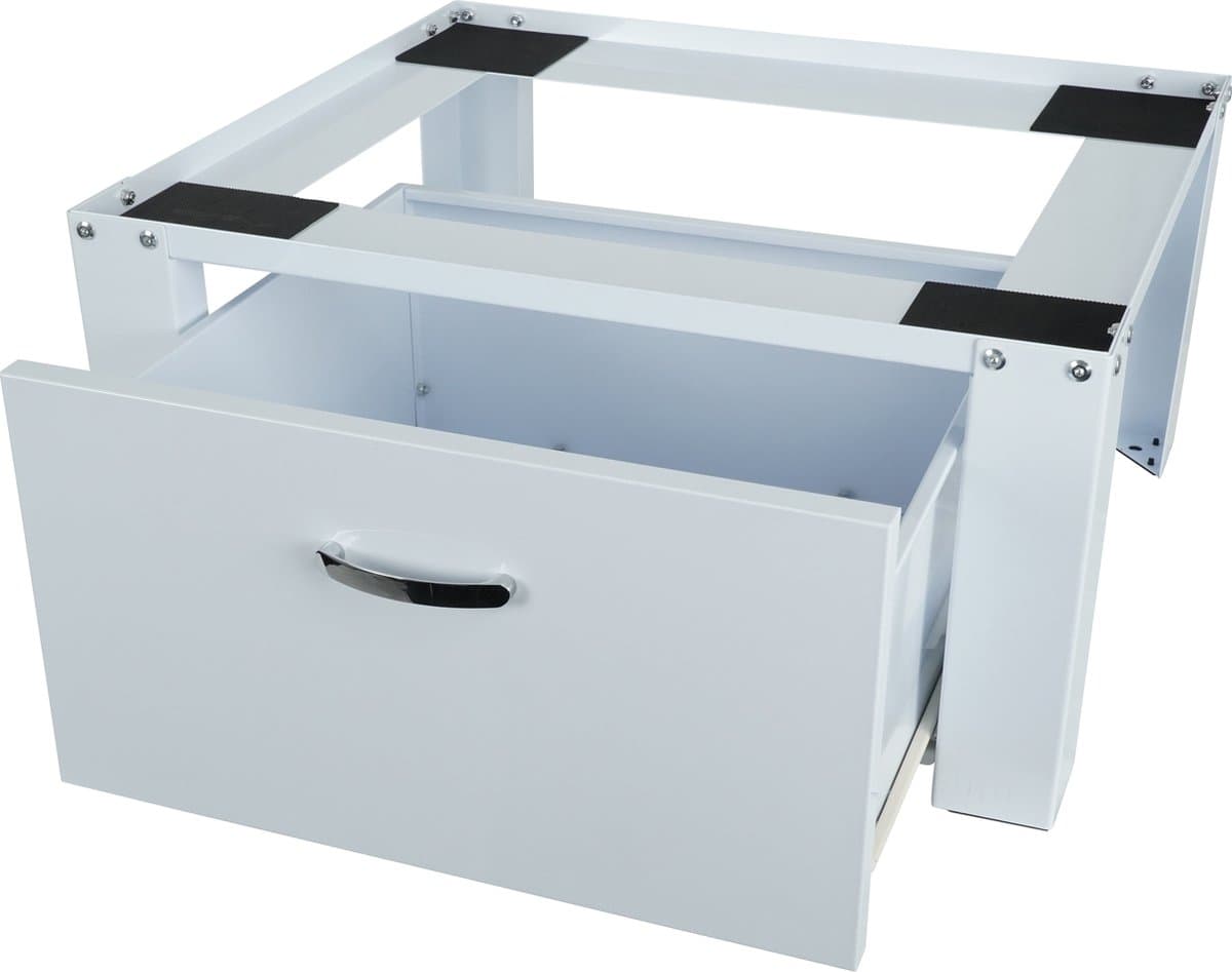 Wasmachine verhoger - Wasmachine sokkel - Wasmachine verhoger met lade - Wit - Stalen frame - Wasmachine opbouwmeubel — afbeelding 1