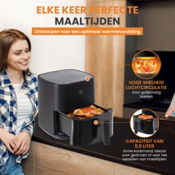 Airfryer 5.5L met Touchscreen – 1450W – 9 Programma’s – Timer & Eigen Instellingen – Heteluchtfriteuse 80ºC-200ºC – Zwart — thumbnail 4