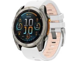 Stravo Dubbelkleurige Siliconen bandje in Fenix 8 Stijl - Zilver-Wit/Khaki - geschikt voor Garmin Fenix 5s - Plus & Sapphire - Fenix 6s - Pro & Sapphire - Garmin Fenix 7s / Fenix 8 - 43mm Quickfit 20mm band voor Garmin smartwatches - Horlogebandje
