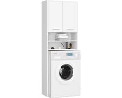 Badkamerkast voor Wasmachine FIN / Hoge Wasmachinekast met 2 Deuren / AKORD Furniture Factory / Wit / 64 x 180 x 30 cm
