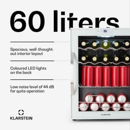 Klarstein Drankkoeler Coachella 60 Drankenkoelkast - 60 liter met wifi, glazen deur, LED-binnenverlichting, 3-18 °C, 7 lichtkleuren, 3 metalen schappen, energie-efficiëntieklasse E, wit - Drankkoelkast - Touch - RVS - Drankenkoeler — thumbnail 8