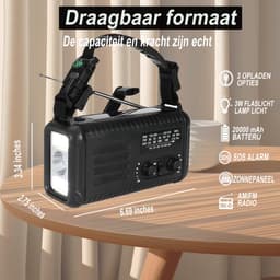 NovaWare NoodRadio Solar Opwindbaar - FM/AM - Powerbank Zonneenergie met 20.000mAh - Noodpakket - Draagbare Radio op batterijen – Zwart — thumbnail 4