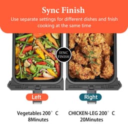 Uten Dubbele Airfryer - Hetelucht friteuse - Airfryer XXL - 2 x 4 liter - 8 Programma's - Dual cook functie - 4 Accesoires - 40 tot 200°C - 1700 watt - Grijs zwart — thumbnail 2