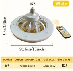 Livano Plafondventilator - Met Verlichting - Plafond Ventilator - Met Lamp - Plafonniere Met Ventilator - (Met Licht) - Wit - 25cm — thumbnail 2