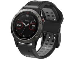 Stravo Zachte Siliconen Bandje met Dubbele Gesp - Geschikt voor Garmin Fenix 5x (Plus) Fenix 6x (Pro) Fenix 7x (Pro-Sapphire-Solar) Garmin Fenix 8 - 51mm Enduro 1-2-3 - QuickFit 26mm Siliconen Horlogeband voor Garmin smartwatches - Grijs
