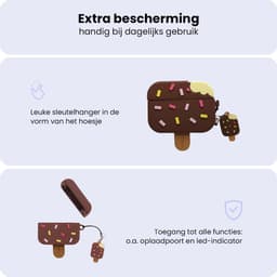 IJsje / Icecream Siliconen Case voor Apple AirPods Pro en Pro 2 – Schokabsorberende Beschermhoes met Clip – Val- en Krasbestendig – Zacht Silicone Hoesje – Ondersteunt Draadloos Opladen – Perfecte Pasvorm – Stijlvol en Duurzaam – Chocolade Bruin — thumbnail 2