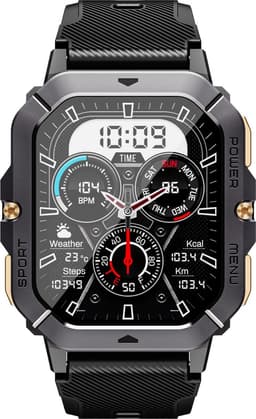 Knobbout 1.46” Sport Smartwatch met Extra Lange Batterijduur – 1000mAh - LED-zaklamp & kompas - AI Spraakassistent - Bluetooth Bellen - 100+ Sportmodi, IP68 Waterdicht -Zwart Silicone — thumbnail 5