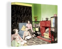 Canvas Schilderij Familie kijkt televisie - 120x90 cm - Wanddecoratie