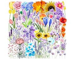Meer Leuks - Bloemen stickers - 50 stuks - Flower sticker - Spring Flowers - Bullet Journal Stickers - Planner Agenda Stickers - Scrapbook stickers - Laptop stickers - Telefoon stickers - Bujo stickers - Hobbystickers