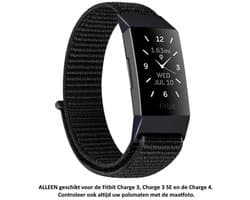 Zwart Nylon Bandje geschikt voor Fitbit Charge 3 / Charge 3 SE / Charge 4 – Maat: zie maatfoto – black nylon smartwatch strap - Polsbandje - Horlogeband / Polsband / Armband