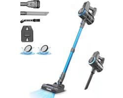 Mercadome® Draadloze steelstofzuiger - Stofzuiger zonder zak - Steelstofzuiger draadloos - 6 in 1 - Meer dan 30 min gebruikstijd - Blauw/Grijs