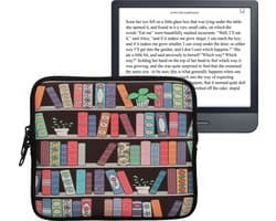 kwmobile Universele Cover voor eReader - Neopreen hoesje Zomerse bibliotheek design blauw / groen / roze -