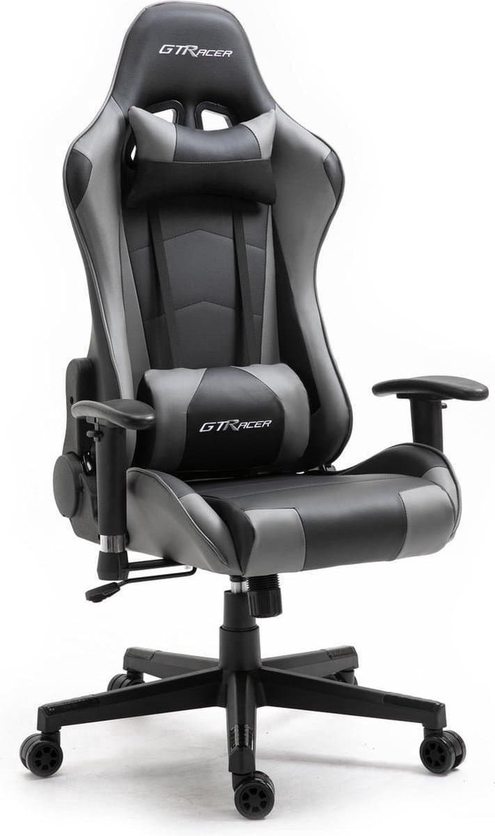 GTRacer Pro - Game Stoel - Gaming Stoel - Ergonomische Bureaustoel - Gamestoel - Verstelbaar - Gaming Chair - Zwart / Grijs — afbeelding 1