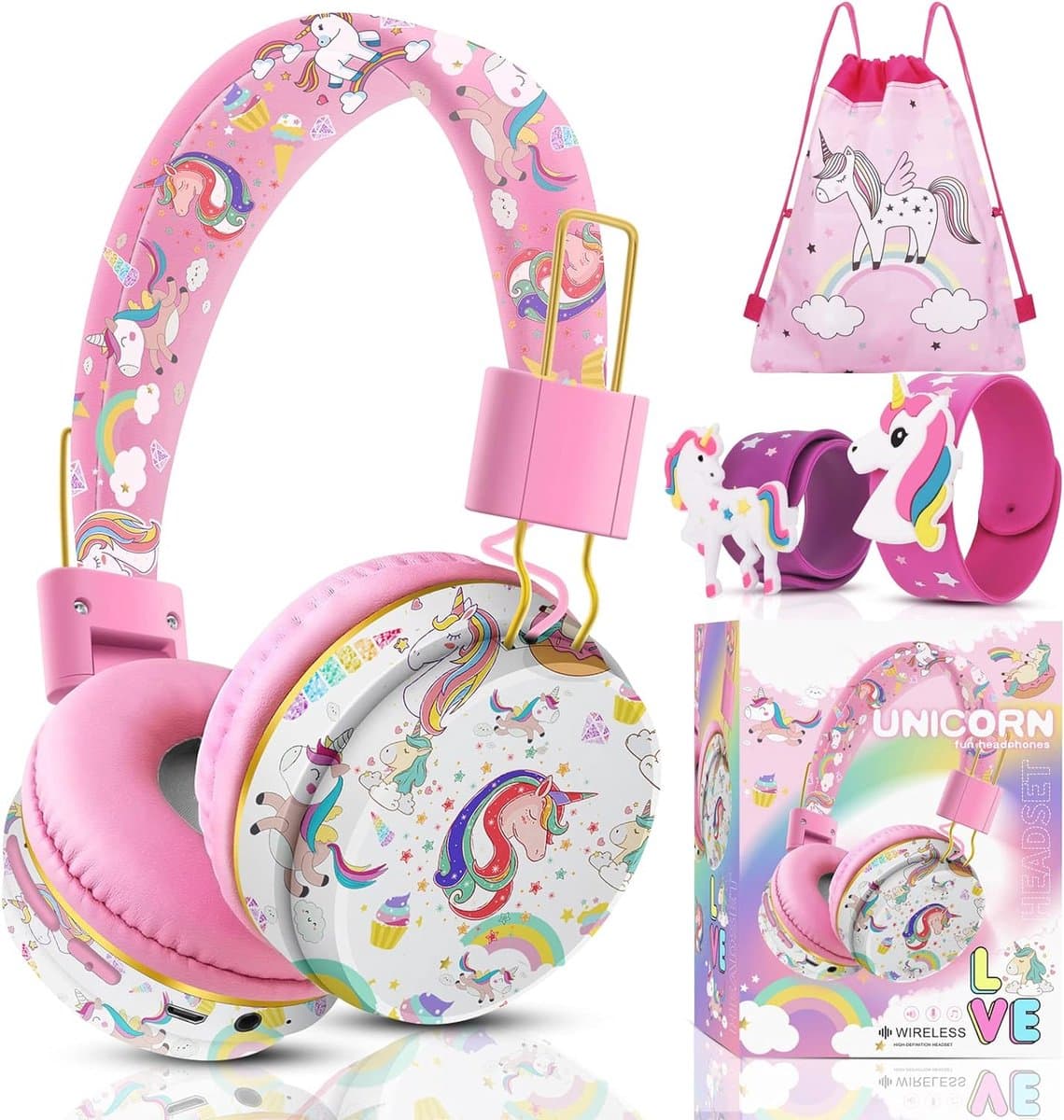 Draadloze hooftelefoon voor kinderen met eenhoorn ontwerp – Verstelbare Bluetooth hoofdtelefoon met microfoon — afbeelding 1