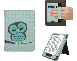 kwmobile e-reader hoesje geschikt voor Kobo Clara BW / Colour hoes - E reader flip case van kunstleer - Ereader cover met stand - Slapende Uil design in turquoise / bruin / mintgroen