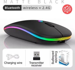Draadloze LED Bluetooth Muis - Ergonomisch - RGB - Laptop en Gaming - Draadloos - Zwart - Met USB-C hub — thumbnail 4