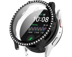 Watch case screenprotector - hoesje - gehard glas - geschikt voor Samsung Galaxy Watch 7 (40 mm) - glittersteentjes - zwart