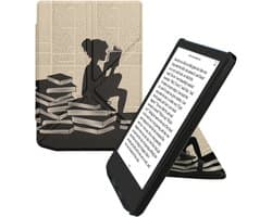 kwmobile e-reader hoesje geschikt voor Pocketbook Verse / Verse Lite / Verse Pro / Color / Vivlio Light/Light HD hoes - Ereader flip case met standaard - E reader cover van kunstleer - In zwart / beige