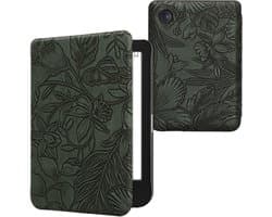 kwmobile e-reader hoesje geschikt voor Kobo Clara BW / Colour hoes - E reader flip case met magnetische sluiting - Ereader cover - Bloemen in reliëf design in groen