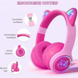 StayPowered Kinder Bluetooth Hoofdtelefoon - Perfect voor School & Reis - Veilig Volumeniveau - Heldere Geluidskwaliteit - met LED - Draadloos & Bekabeld - Versterkt Materiaal - Lange Batterijduur - Roze - Levering Sneller dan Aangegeven! — thumbnail 4