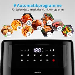 MEDION P10 XL Airfryer (6,8 liter XXL heteluchtfriteuse, 2.150 watt, twee roestvrijstalen verwarmingselementen, schudalarm, 9 automatische programma's, touch bedieningspaneel, LED-display) — thumbnail 9